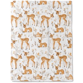ainori Cute Deer Fleece Blanket - Lightweight Soft Cozy Gifts Throw for Nature Lovers,Kids,Girls,Women,Sweet Animal & Floral White Blankets,Home Room Modern Art Decor 50x60in