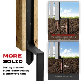 WIMART 3.42 FT Fence Post Repair Kit, Heavy Duty Steel Fence Post Anchor Ground Spike for Repair Tilted, Broken Wood Fence Post (Black - Set 4)