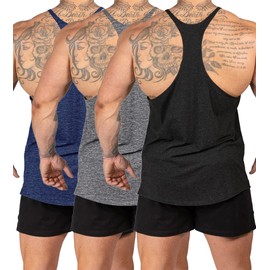Aitrepeo Stringer Bodybuilding Tank Tops Low Cut Off Gym Workout Training Stretch Polyester Quick Dry T Shirts/Black/Grey/Blue/M