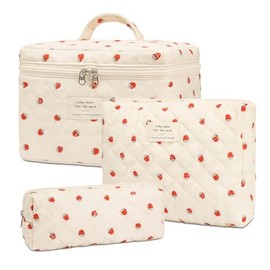 Honitty - Bolsa de maquillaje acolchada, bolsa de maquillaje floral grande, bolsa de maquillaje para mujer, bolsa de aseo de viaje de flores