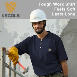Kecols Loose Fit Thick Work T-Shirts for Men Short Sleeve Pocket Henley Workwear Shirts (Tall & Regular)(Navy,3XL)