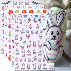 8pcs 3D Easter Nail Stickers Cartoon Rabbits Easter Nail Decals for Nail Art Supplies Spring Nail Stickers for Women Easter Egg Bunny Stickers for Nails Easter Nail Art Stickers Easter Nails Stickers