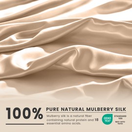 THXSILK 100% Mulberry Silk Pillowcase with Cotton Underside, Silk Pillowcase for Hair and Skin, King Size Grade 6A+ Mulberry Silk, Soft Breathable Pillow Cover with Zipper, 1 Pack (Champagne,King)