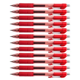 D.RECT - Pack of 12 Gel Pens Automatic Ballpoint Pen with Replaceable Refill Red
