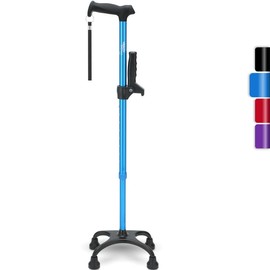 Quad Cane, Walking Cane for Men & Women with 4-Pronged Base for Extra Balance & Stability-Adjustable, Lightweight, Walking  for Right or Left Handed Seniors & Adults - Color: blue