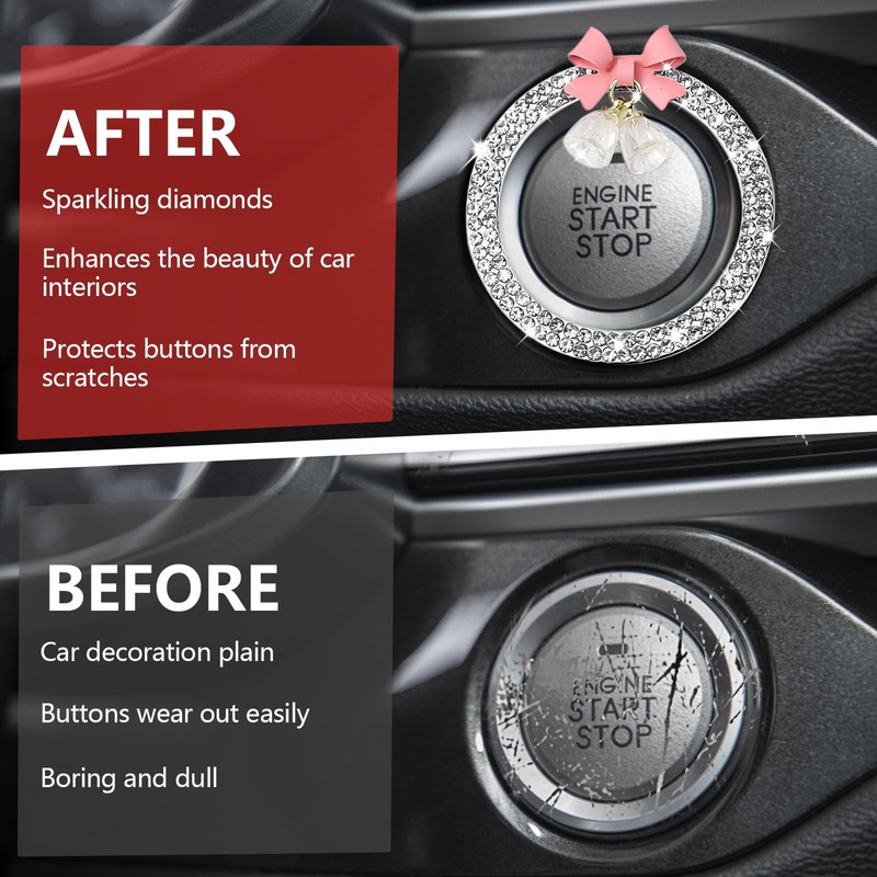 Hovom Cute Bow Bling Car Push Start Button Decoration Ring,