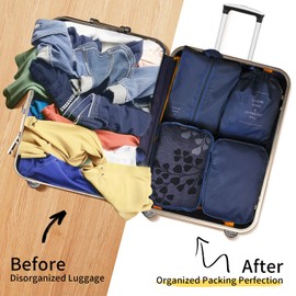 Teynewer 8 Pcs Packing Cubes for Suitcase, Travel Organiser Packing Bags, Travel Luggage Packing Organizers Waterproof Packing Cubes for Travel Accessories, Dark Blue