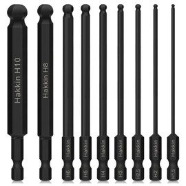 Hakkin Ball End Hex Bits 9Pcs Allen Key Bits 1/4” Hex Shank S2 Steel Phosphate Treatment Magnetic Allen Wrench Screwdriver Bits Metric H1.5-H10 Hex Key Set for Furniture Assembly