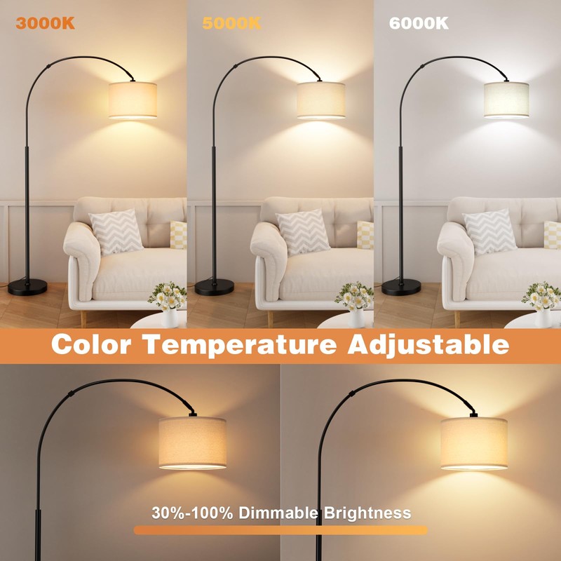 Ambimall Dimmable Arc Floor Lamp with Remote, Color Temperatures and