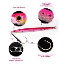 BLUEWING Fishing Saltwater Jigs Speed Jigging Slow Jigging, Jig with Hook Vertical Jigs for Saltwater Fish Artificial Lures Jigging, Pink,120g