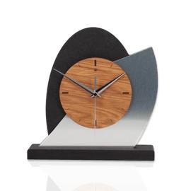 Kreative Feder Silver Dome Designer Wooden Desk Clock in Modern Metallic Look Black, Brown, Silver; Size Approx. 25.5 x 25.5 cm (Quiet Radio-Controlled Movement)