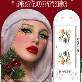 10 Sheets Christmas Eyeshadow Face Tattoo Stickers Eyeliner Decals Santa Claus Xmas Tree Snowflake Snowman Makeup Temporary Tattoo Stickers for Women Xmas Masquerade Party (Red Yellow Blue)