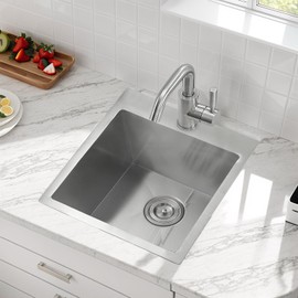 VCCUCINE Bar Sink Drop in,18 x 18 Inch Topmount RV Small Kitchen Sink,Handmade Stainless Steel Wet Bar Sink,Outdoor Single Bowl,Brushed Nickel Prep Sink with Drain