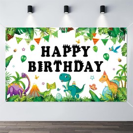 Dinosaur Birthday Backdrop Cartoon Dinosaur Birthday Banner Dino Themed Happy Birthday Party Decorations Jungle Dinosaur Birthday Party Banner (180 * 110cm)