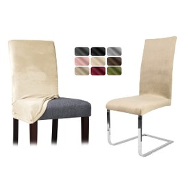 BEAUTEX Chair Cover Sets, Velvet Microfibre Chair Cover, Elastic Stretch Cover, Choice of Sizes and Colours (Cream Set of 1)