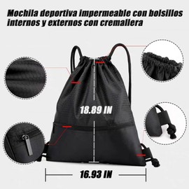 Mochila unisex con cordón, mochila impermeable para ejercicios con bolsillo con cremallera, puede contener pelotas, para ciclismo, gimnasio, yoga, entrenamiento deportivo, baloncesto,futbol