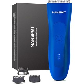 MANSPOT Pubic Hair Trimmer for Men (Chrome Blue), Replaceable Ceramic Blade Heads, Waterproof Wet/DryTrimmer for Men, 90 Minutes Shaving