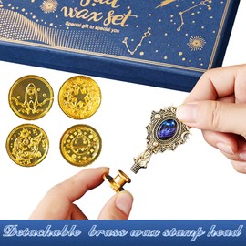 Preshwous Wax Seal Stamp Kit, Galaxy Wax Seal Kit with Unique Designed Hilt and 4 Sealing Stamp Heads, Exquisite Wax Seal Stamp Gift Box for for Party Invitations, Envelops, Cards and Packaging