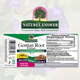 Nature's Answer Gentian Root Low-Alcohol 1000mg 2oz Extract | Promotes Digestion & Liver Function | Gluten-Free, Non-GMO & Kosher Certified | Single Count