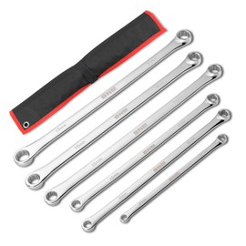 DNA MOTORING 6pcs Extra Long Ratcheting Wrench Set, CR-V Steel Double Offset Extended Socket Spanner Wrench Set, w/Bag, Silver, TOOLS-00609