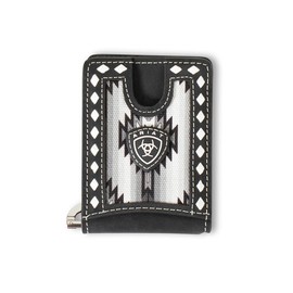 ARIAT Money Clip Diamond Lace Southwest Fabric Wallet, Black, black, Money Clip