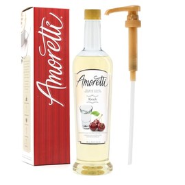 Amoretti - Premium Kirsch Syrup, 94 Servings Per Bottle (750 ml), with Pump for Flavoring Coffees, Cocktails, and other Beverages, Gluten Free, GMO/GEO Free, Preservative Free