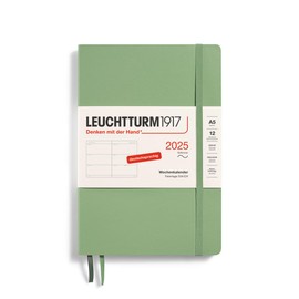 LEUCHTTURM1917 370567 Weekly Planner 2025, Medium A5 Softcover - 12-Month Planner, 80 g, Ruled - Sage