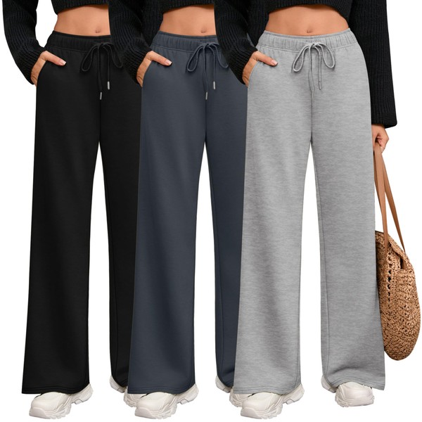 Riyiper 3 Pack Women Wide Leg Sweatpants Drawstring Straight Pants