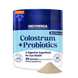 Enzymedica Calostro en polvo con probióticos para hombres y mujeres, calostro bovino alimentado con pasto (2 g + 10 mil millones de UFC), suplemento para el sistema inmunitario e intestinal, 30 porcio