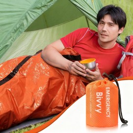Deecam Emergency Sleeping Bag, Simple Sleeping Bag, Emergency Bebark Bag, Heat Insulation, Waterproof, Polyethylene, Survival Sheet, Disaster Preparedness Goods, Mountain Climbing, Camping, Outdoors, Aluminum Blanket, Compact, Storage Bag Included, 82.7 