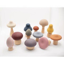 LYTL Mushroom Toy Set - Interchangeable Wood & Silicone Montessori Toy for Toddlers - Promotes Imagination, Fine Motor Skills & Developmental Growth in Children