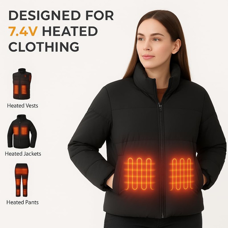7.4V/5V Battery Pack for Heated Vest, Ultra-Small 10000mAh Battery Pack