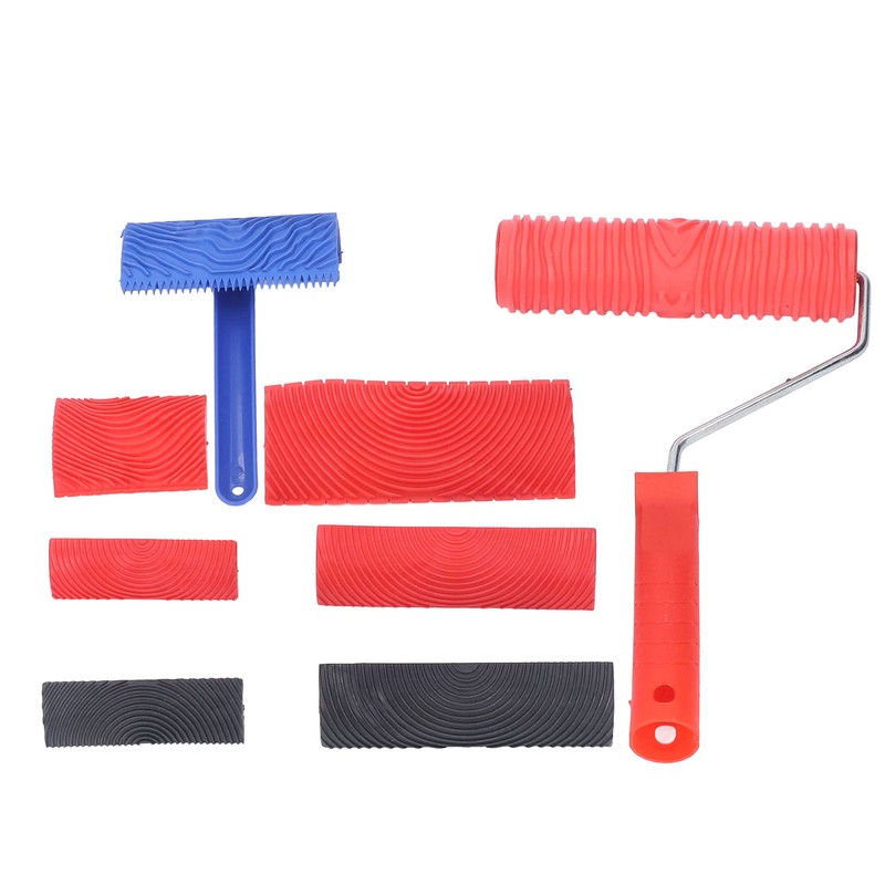 Wood Graining Roller with Handle Rubber Wood Pattern Texture Painting