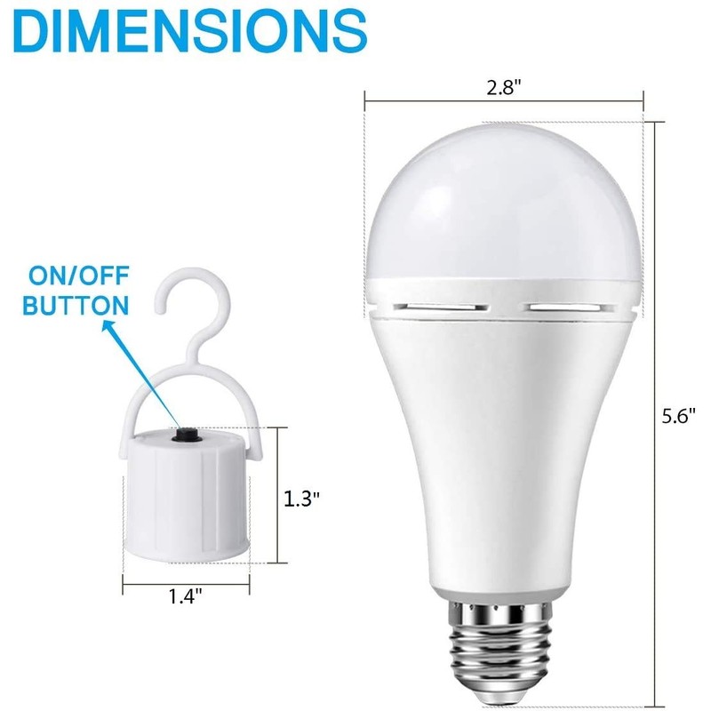 (6 Pack) A21 Rechargeable Emergency LED Bulbs 9W Daylight White