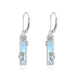 Bar Earrings for Women Sterling Silver Filigree Earrings Leverback Earrings Jewellery Gift for Girls, Sterling Silver, Cubic Zirconia