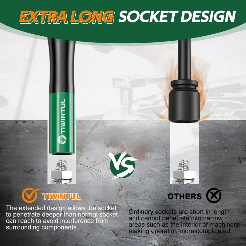 TIWINTUL 1/2" Extra Long Lug Nut Socket Set, 6Pcs Non-Marring