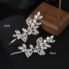 2Pcs Rhinestone Bridal Hair Clips for wedding and party, Leaf Wedding Hairpin,Bride Crystal Hair Barrette for Girl and Women… (silver)