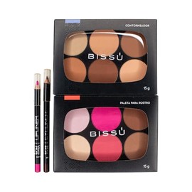 Paleta de Contorneadores + Paleta de Rostro Bissu con Rubor, Iluminador y contorno + 2 Lapiz Delineado de Labios IVY Mate | Set de Maquillaje Viral (La Chida)