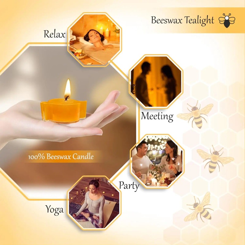 24-Pack Handmade Modern Tealight Candles Bulk Beeswax Tea Lights with