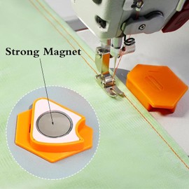 YICBOR Magnetic Seam Guide for Sewing Machine, Polygonal Multifucntional Seam Guide Hemmer Guide with Scale, Universal Sewing Accessories and Supplies (Pink)
