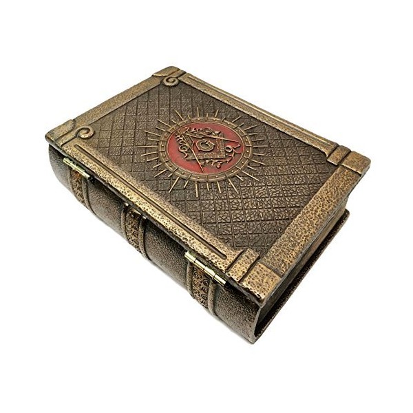 Ebros Masonic Symbol Freemasonry Square and Compasses Ritual Morality Hinged Book Box 5.75"Long Small Jewelry Box Container