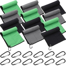 Batiyeer 12 Pcs Golf Towel Bulk for Golf Bags 16'' x 16'' Microfiber Fabric Golf Towel with Clip Waffle Pattern Golf Towel for Golf Bags, Fitness, Camping, Hiking, Yoga (Black,Gray,Green)