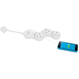 Quirky Pivot Power Desktop Bendable 3 Socket 2 USB White Extension Lead Extension Cord