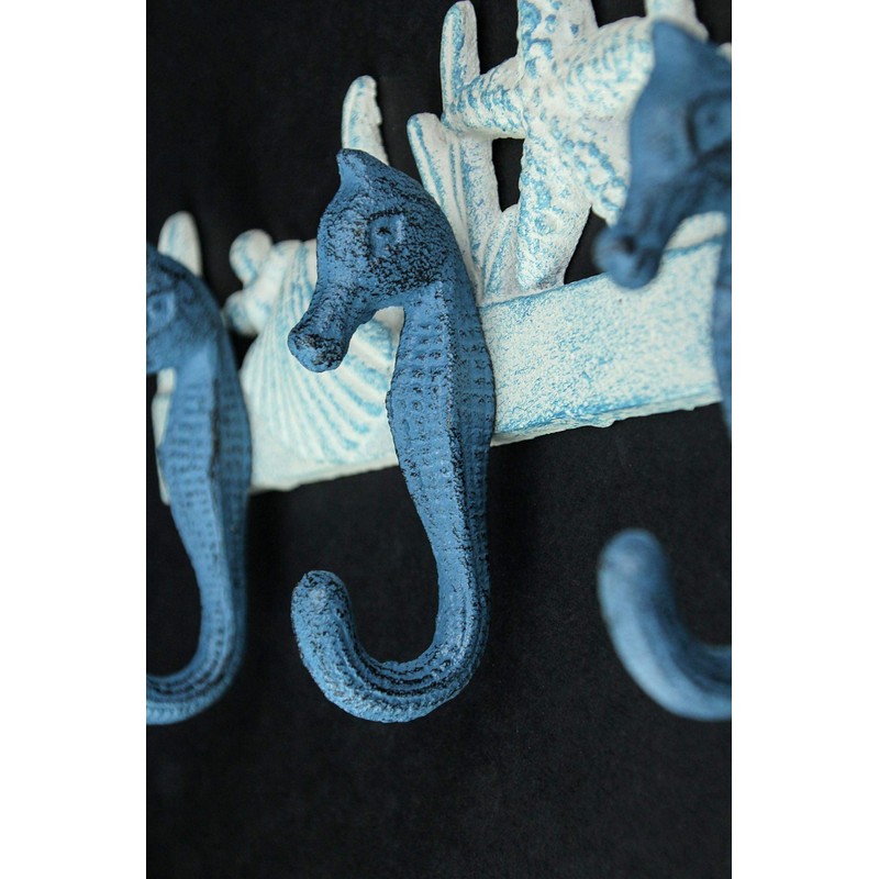 Zeckos Enchanting Blue and White Cast Iron Seahorse Nautical Sea