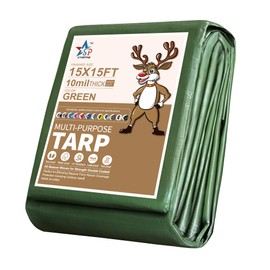 STARPYNG-10 Mil Green 15x15 Feet Tarp-Heavy Duty Poly Tarp-Cover,Waterproof, UV Resistant, Weather Resistant, Cover Cars, Boats, Courtyards,Camping