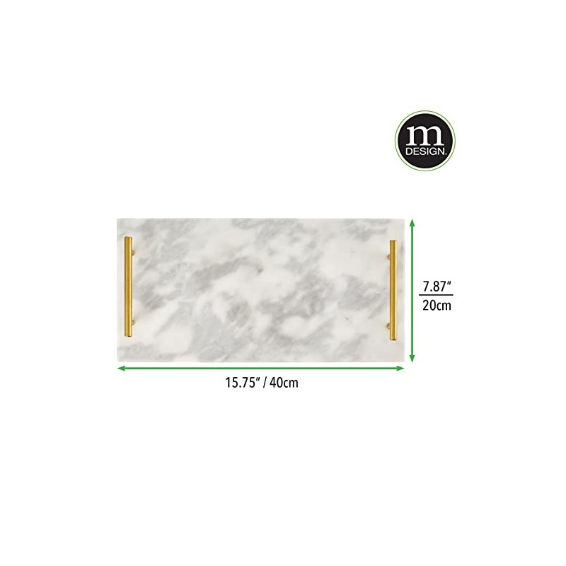 mDesign Thin Marble Pastry Board, Cutting Slab Kitchen Serving Tray