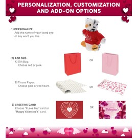 DolliBu I Love You Valentine Plush White Owl Hand Puppet - Cute Stuffed Animal with Red Shirt and Name Personalization Gift for Valentines Day, Birthday, Anniversary, Romantic Date - 11 Inches