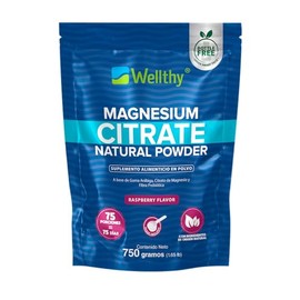 Wellthy Citrato de Magnesio en Polvo Sabor Raspberry 750g Equivalente a 417mg de Magnesio por Scoop. 75 Porciones por Envase, Scoop Incluído, Flavorle