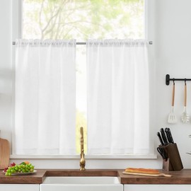 Net Curtain, Semi-Transparent, Bistro Curtain, White Window Curtain, Half Kitchen Curtains, Window Curtain for Small, Windows, Kitchen, Living Room, Country House (White, 65 x 60 cm)