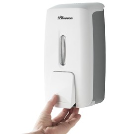 PLUSSEN Soap Dispenser No Drilling 800 ml Wall Mounting Single Head Manual Soap Dispenser Bathroom Shower Gel Liquid Shampoo Dispenser Holder Designed with Clear Window (9088-White)